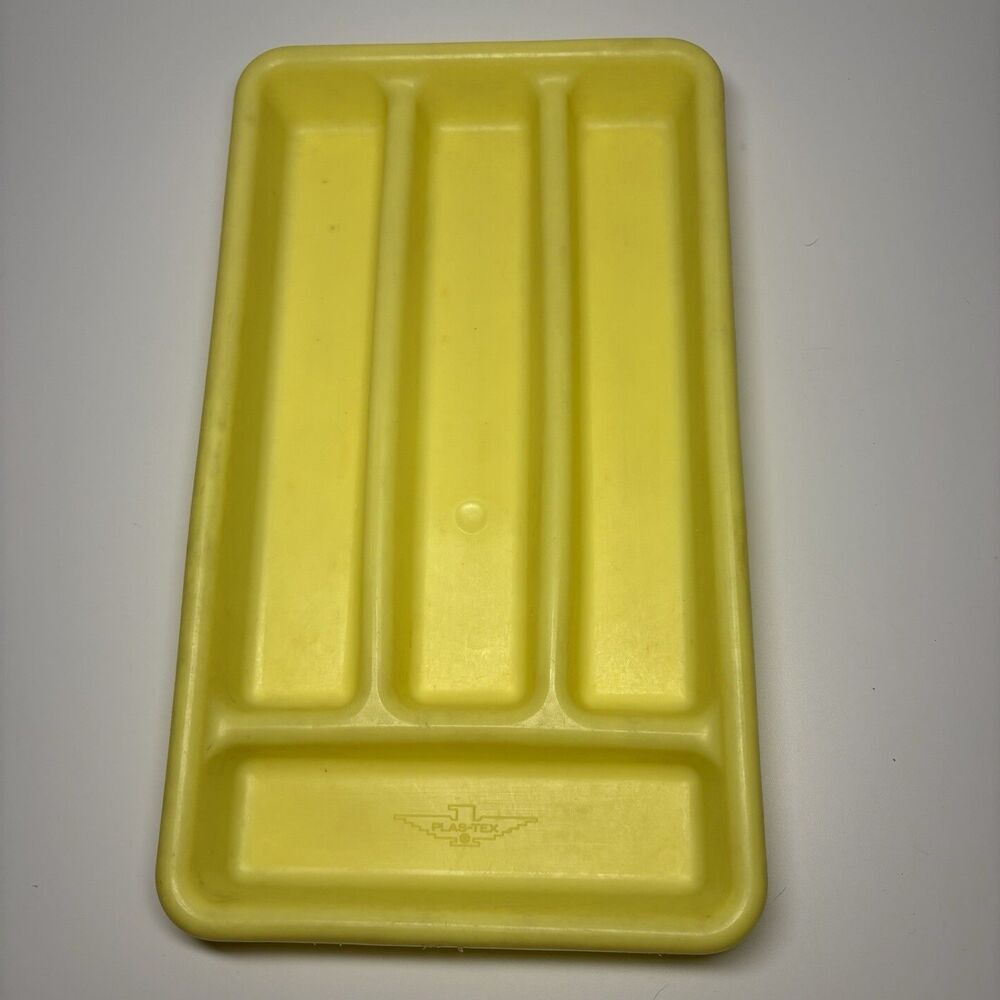 Vintage Plas-Tex Silverware Tray Yellow Utensil Drawer Holder Flatware USA